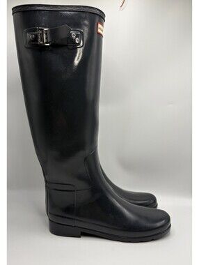 Hunter Original Tall Boots Adjustable Back Navy Women’s Size 8 Pull On